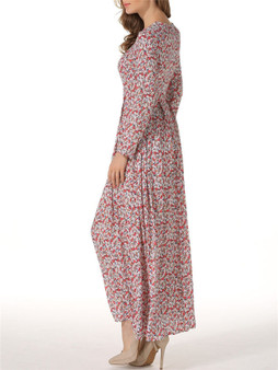 Casual Crew Neck Floral Printed Lovely Maxi Dress
