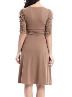 Casual Surplice Plain Skater Dress With Ruched Detail