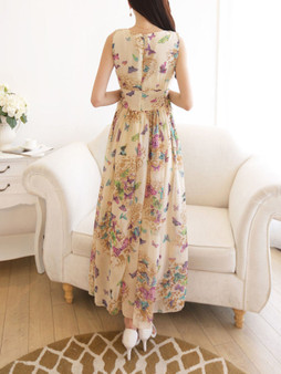 Casual V-Neck Chiffon Maxi Dress In Butterfly Printed