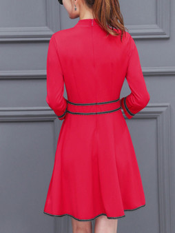 Casual Band Collar Bowknot Contrast Stitching Skater Dress