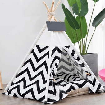 Modern Boho Dog Teepee with Plush Dog Bed Cushion