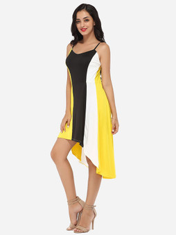 Casual Spaghetti Strap Dacron Color Block Striped Shift-dress