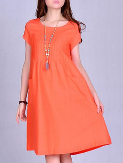 Casual Concise Round Neck Loose Fitting Plain Shift-dresses