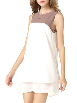 Casual Color Block Chiffon Round Neck Shift Dress