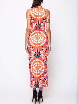 Casual Tribal Geometric Printed Round Neck Maxi Dress