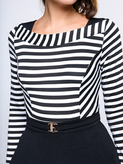 Casual Round Neck Striped Skater Dress