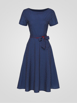 Casual Polka Dot Bowknot Exquisite Round Neck Skater Dress