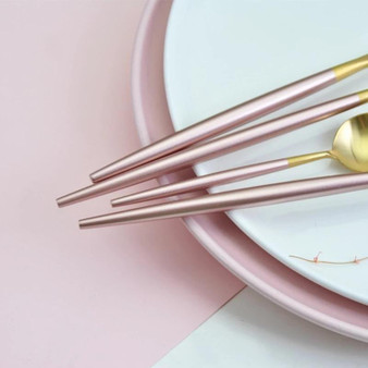 Pink and Gold Cutlery Dinnerware Set