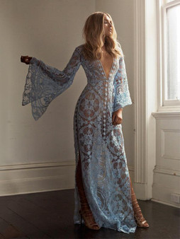 Flared Sleeves Lace Maxi Dress