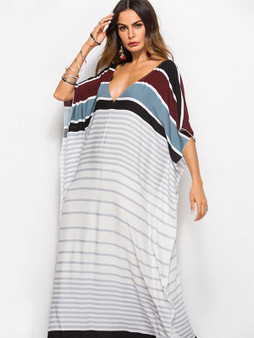 Loose V-neck Striped Maxi Dresses