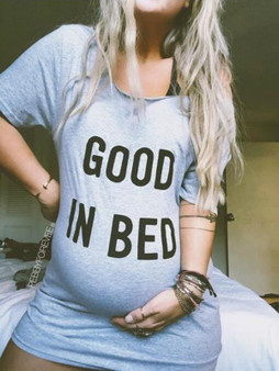 New Grey Monogram Good In Bed Pattern One Shoulder Half Sleeve Casual Maternity T-Shirt