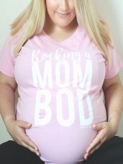New Pink "Rocking a MOM BOD" Print Short Sleeve Round Neck Maternity Babyshowes T-Shirt