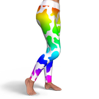 Light Rainbow Cow Print Yoga Leggings