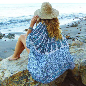 Chiffon Print Beach Sunscreen Cardigan Hood