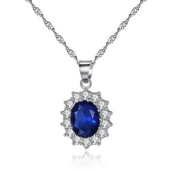 Blue Sapphire Mounted n 925 Sterling Silver Pendant Necklace: Hutzell