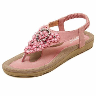 Pink T-strap Flip Flop Thong Floral Rhinestone Gladiator Sandals