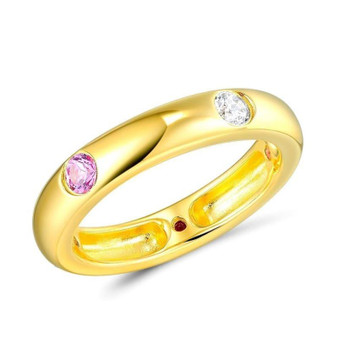 Gold Color Pink White Cubic Zirconia Rings Pure 925 Sterling Silver Eternity Ring