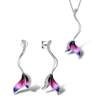 Delicate Purple Leaves Earrings Necklace Fashion Jewelry Handmade Enamel