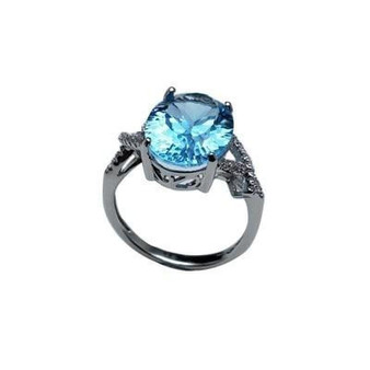 Sky Blue Topaz Oval 10*14mm Concave Cut  Simple Gemstone Ring