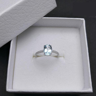 Simple and Classic 1.2ct Natural Sky Blue Topaz 6*8mm Gemstone Ring