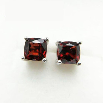 Square Shaped Red Garnet in 925 Sterling Silver Gemstone Earrings