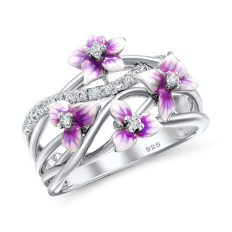 Blooming Flower Dazzling Cubic Zirconia  925 Sterling Silver Fashion Ring