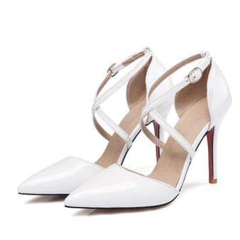 Crossed Strap Sexy High Heels Ladies Pointed Toe Patent Leather Pump