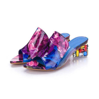 Colorful Rhinestone Crystals Heels Peep Toe Summer Sandals