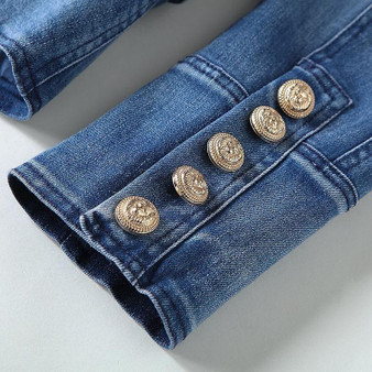 Denim Metal Lion Buttons Double Breasted Blazer Jacket