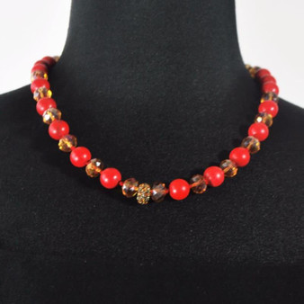 Red Turquoise with Rhinestones Necklace.