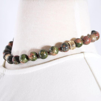 Unakite Jasper Gemstone Beaded Necklace