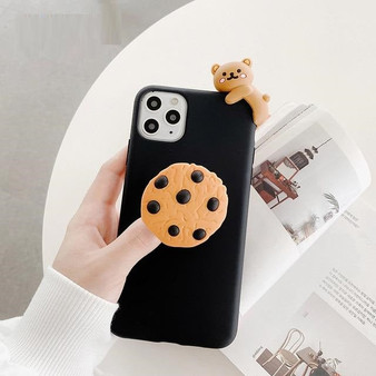 3D Cartoon Biscuit Bear Doll holder Phone Case for iPhone
