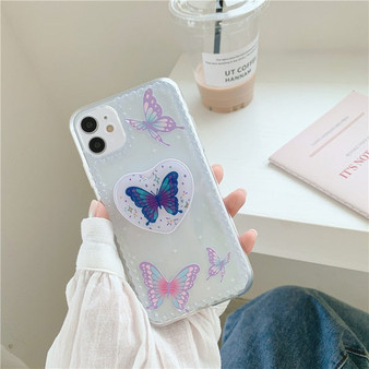 INS Butterfly Glitter Transparent 3D Holder Stand Cute iPhone Case