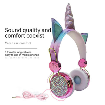 Cute Unicorn Pink Headphones With Microphone Music Stereo Earphone