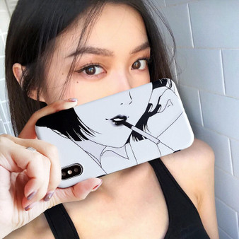 Fashion Black Hair Girl Case For IPhone Ins Style Black Phone Case