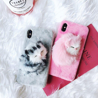 Candy Plush Toy iPhone Case Cute Cat Winter Phone Cover Christmas Gifts