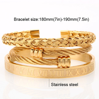 Luxury Stainless Steel Wristband Braiding Bangles Opening Cuff Bracelets Set