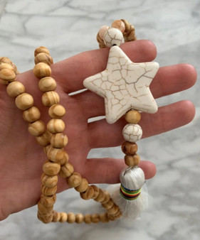 Handmade Maxi Natural Star Heart Stone Wood Beads Tassel Necklace