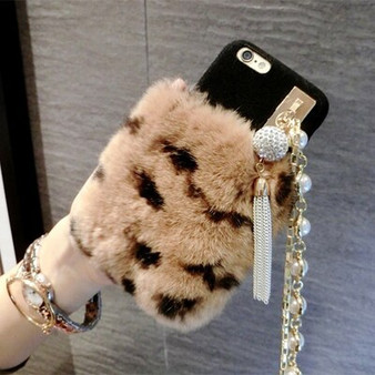 iPhone Cover Luxury Diamond Rabbit Fur Fall Phone Case
