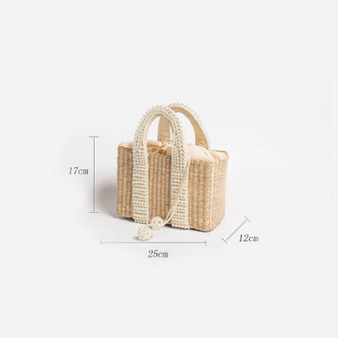 Luxury Pearl Handle Women Handbags Designer Handmade Straw Bags