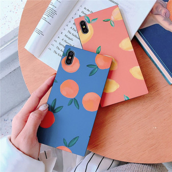 Square Glossy Phone Cases For iPhone Cartoon Fruit Cover Coque Capas