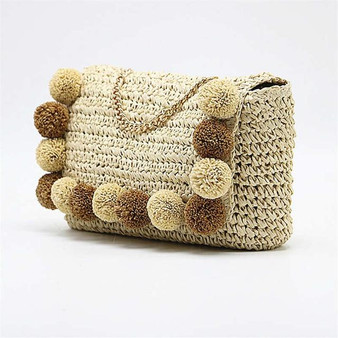 Straw Pom Poms and Tassels Summer Clutch Design Handbags