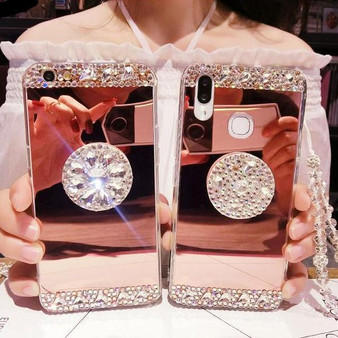 Luxury Diamond Mirror Samsung Case & Stand & Beaded Lanyard