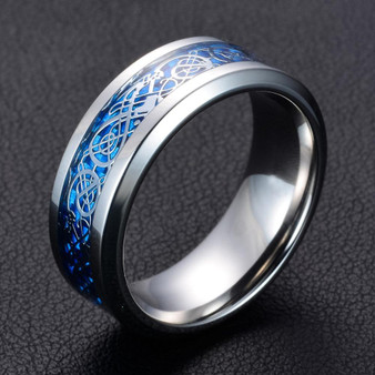 316L Steel Wedding Band Blue Carbon Fiber Men Rings
