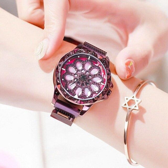 Magnetic Watches Rotate Flower Crystal Women Luxury Magnet Watch