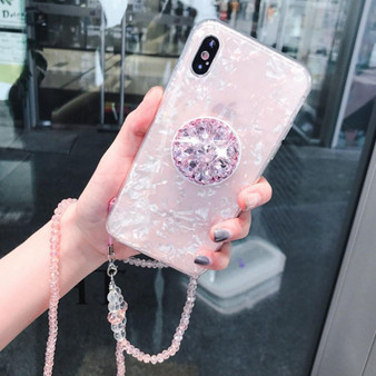 Luxury Marble Conch Shell Cover For iPhone With Crystal Lanyard Stand