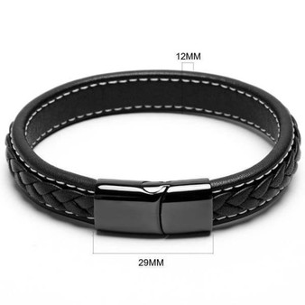 Cross Braided Design Leather Bracelet Stainless Steel Magnetic Cuff Bangle