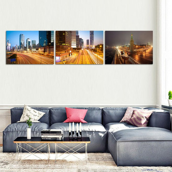 3 Pieces Unframed City Night Art Pictures Landscape Wall Painting On Canvas Prints Modern Home Decor Paintings NO FRAME Bedroom