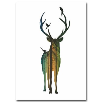 Forest Deer Family Nordic Style Poster Canvas Print Minimalist Abstract Wall Art Painting Decorative Picture Modern Home Decor