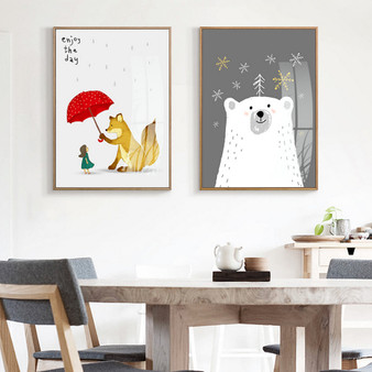 Cartoon Animals Canvas Paintings Nursery Kawaii Posters and Prints Nordic Wall Art Pictures for Kids Bedroom Home Decor No Frame